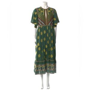 Oliphant Printed Floral Green Maxi Dress